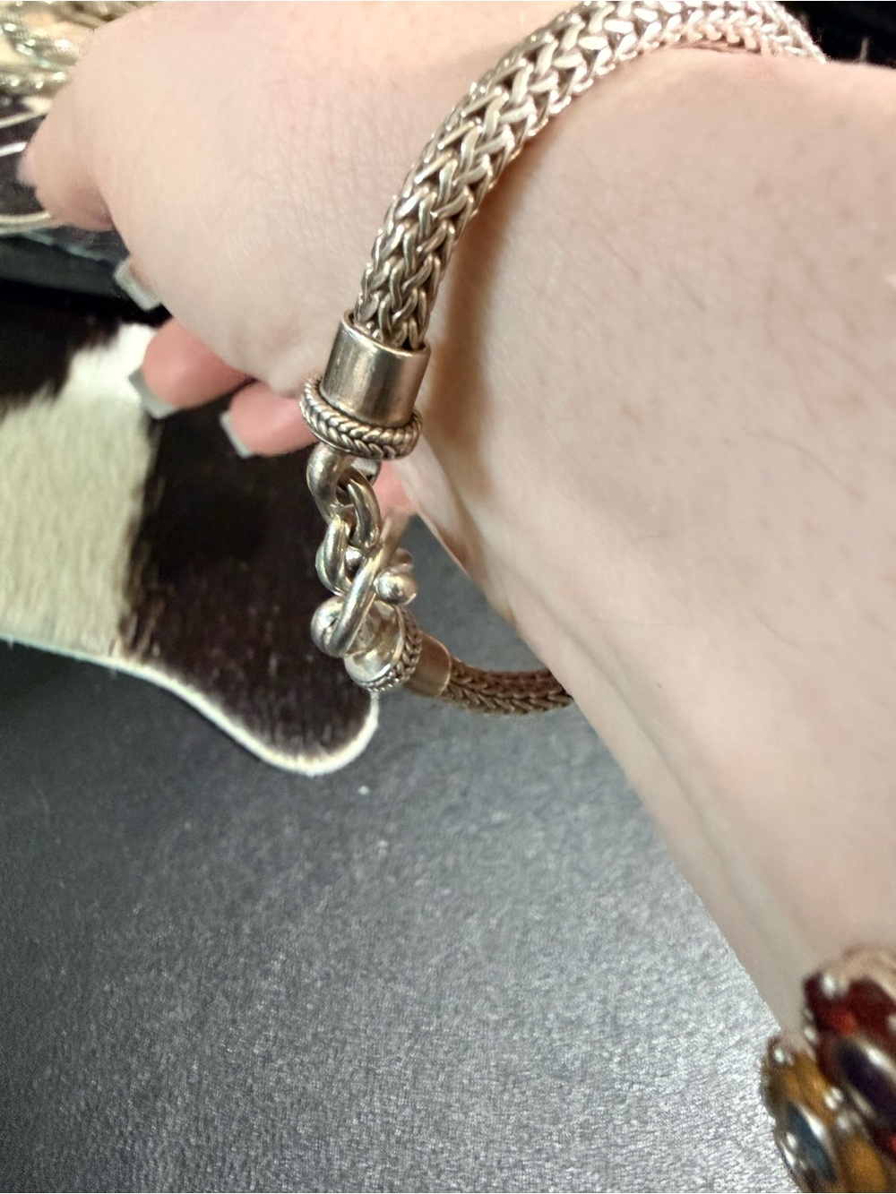 925, Silver Braided Wheat Style Toggle Clasp Bracelet 7.25” - Picture 7 of 8